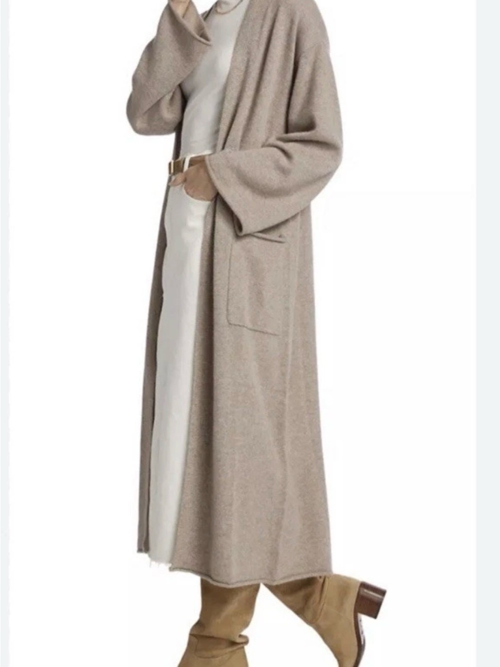 Reformation Bri Cashmere Long Open Front Cardigan in Oatmeal